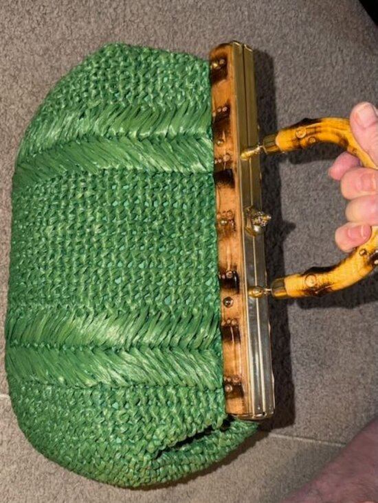 M Made In Italy Handbags - Vintage Large GreenRaffia Bag Italy with Bamboo handle.